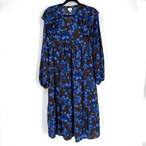 Floral Ruffle Maxi Dress Long sleeve Peasant XS little house in the prairie